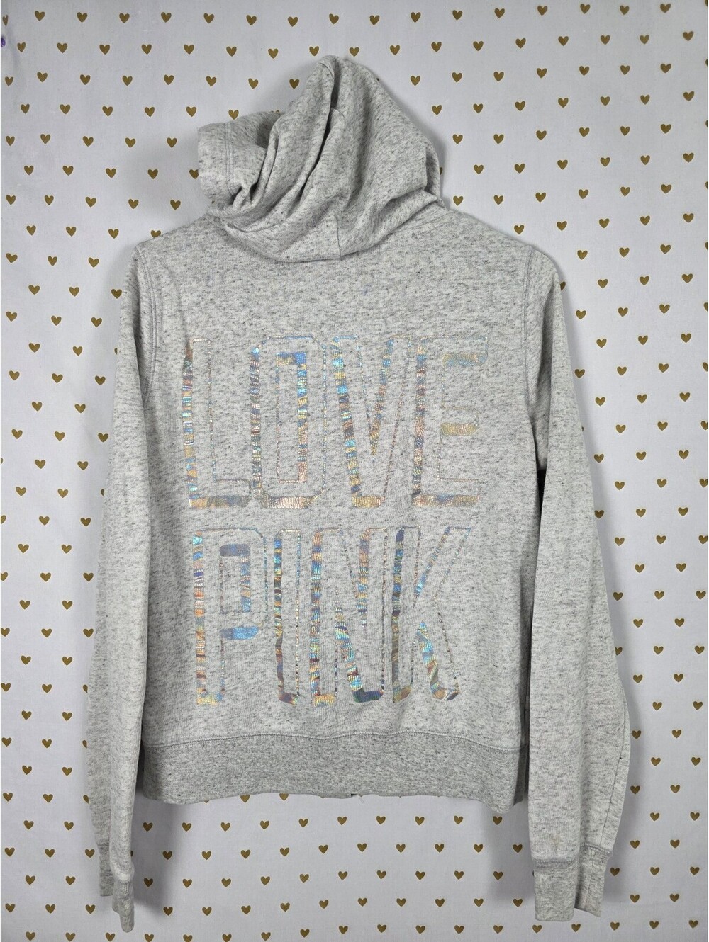 Victorias Secret Pink Grey Holographic Logo Full Zip Hoodie Jacket Medium
